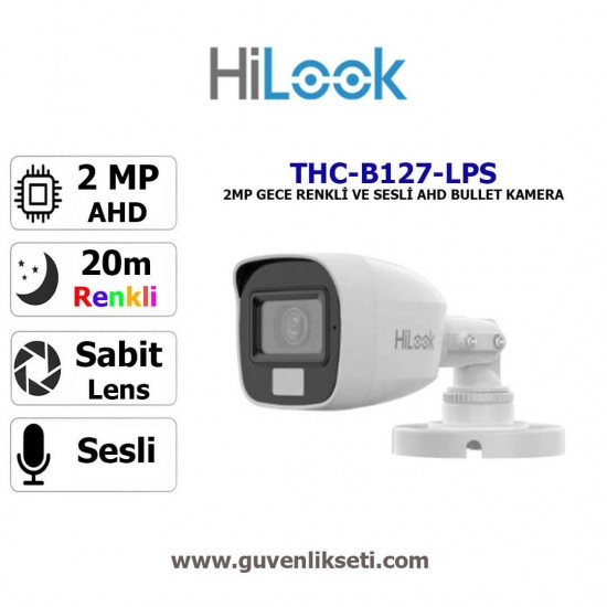 HILOOK THC-B127-LPS 2MP Gece Renkli ve Sesli Ahd Bullet Kamera Hilook THC-B127-LPS 2MP gece renkli sesli AHD bullet kamera